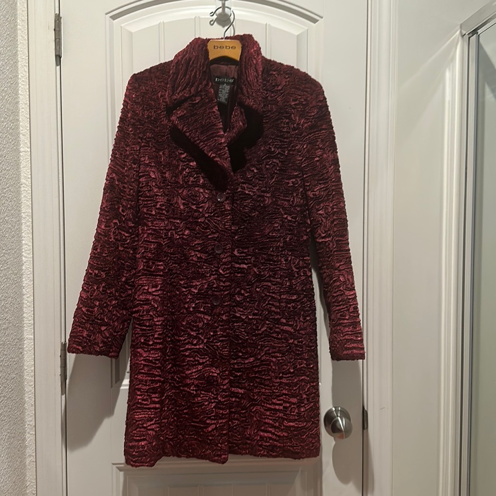 BEBE Faux Fur Burgundish Purple Midi linedCoat